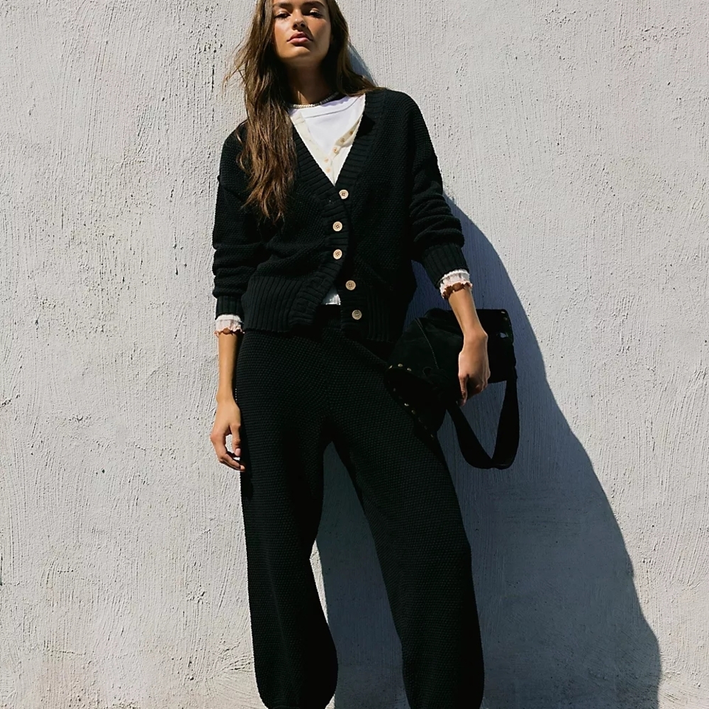 Free People Black Hailee Cardigan Sweater Set